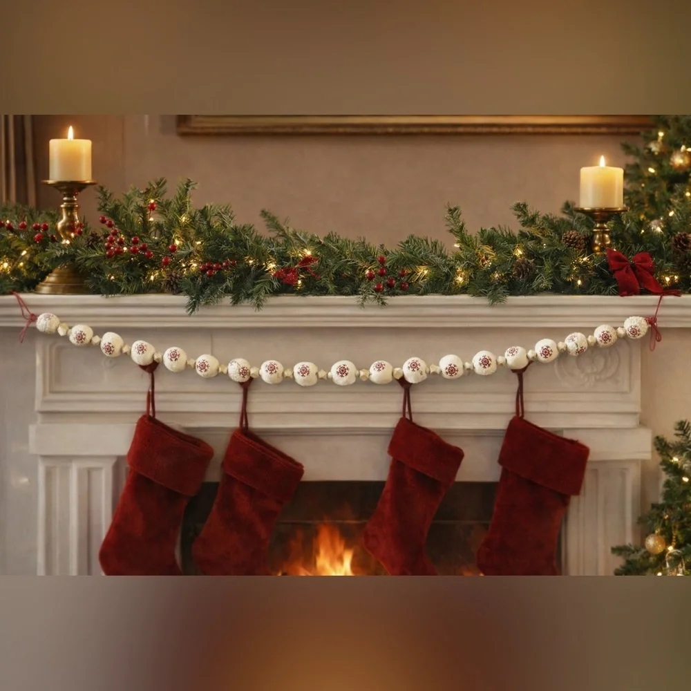 Christmas ball garland NEW NWT 3 sets wood snowflakes 6 ft festive Xmas decor